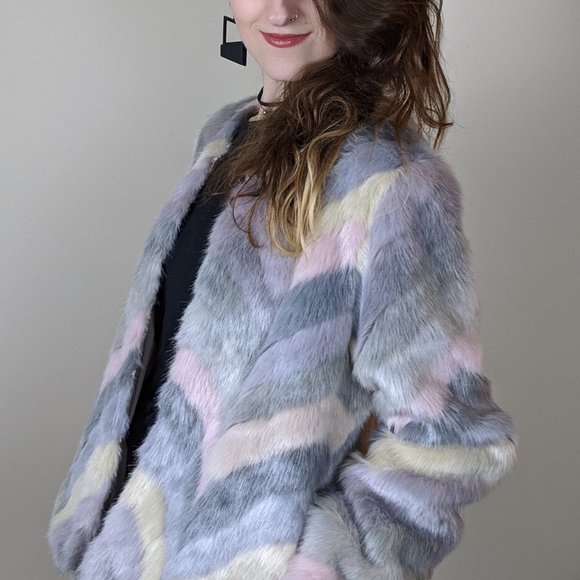 Edie chevron faux fur jacket Clearance